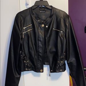 VENUS Lace Up Moto Jacket with Gold Zippers